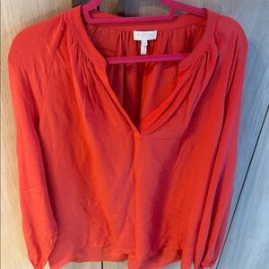 Escada Coral-Red V-Neck Long Sleeve Blouse